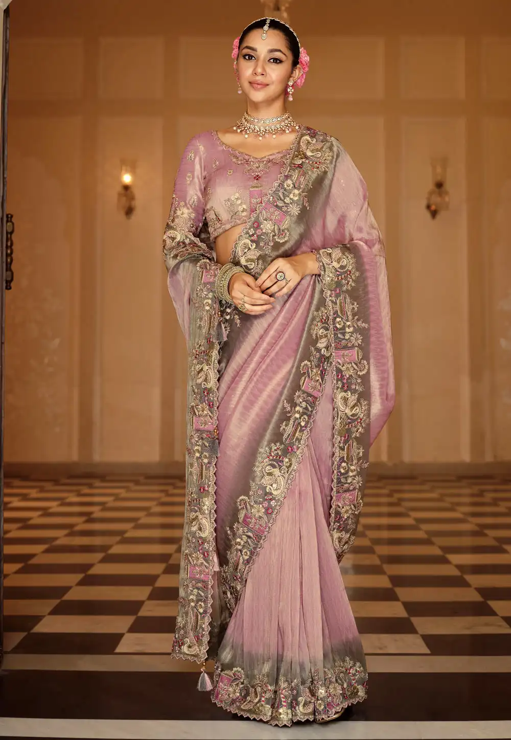 Lavender Viscose Saree With Blouse 317623