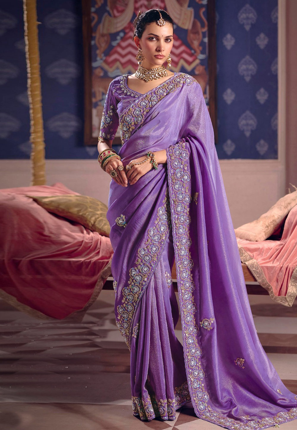 Lavender Viscose Saree With Blouse 326876