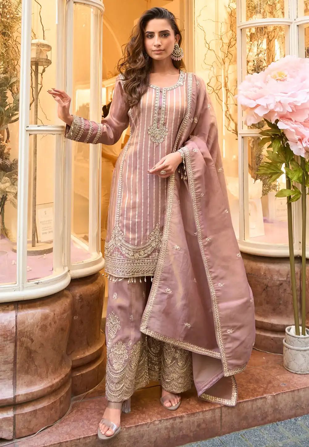 Lavender Viscose Shimmer Pakistani Suit 317402