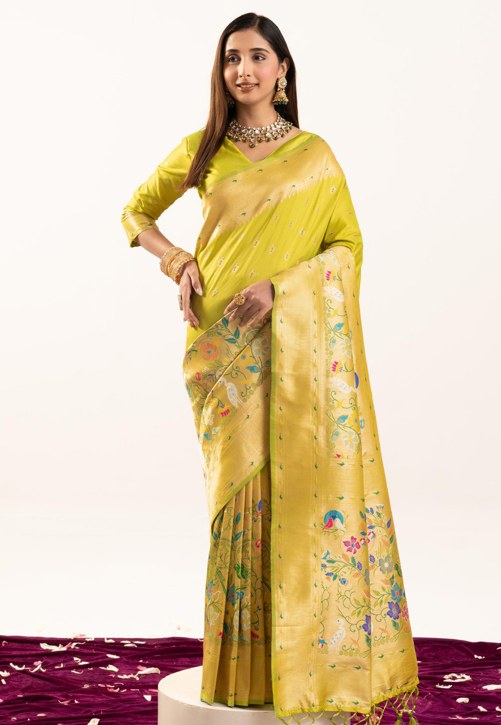Lemon Yellow Banarasi Silk Saree 326377