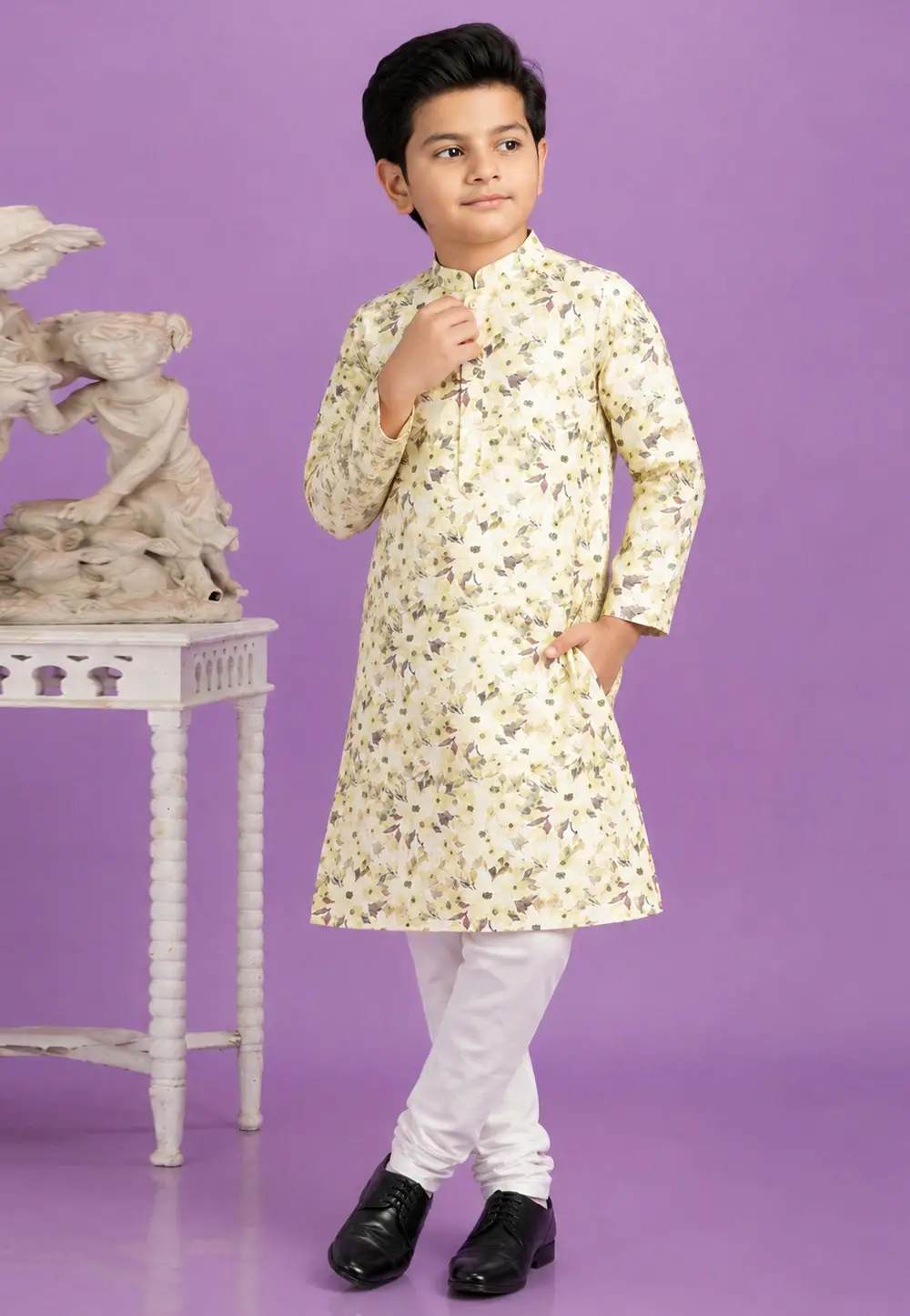 Lemon Yellow Cotton Boys Kurta Pajama 335767