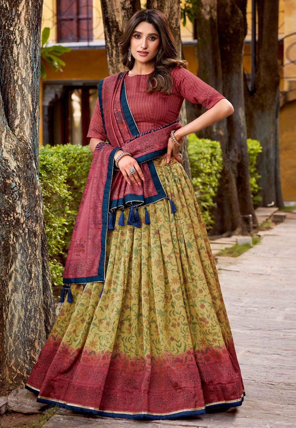 Lemon Yellow Silk Circular Lehenga Choli 323314