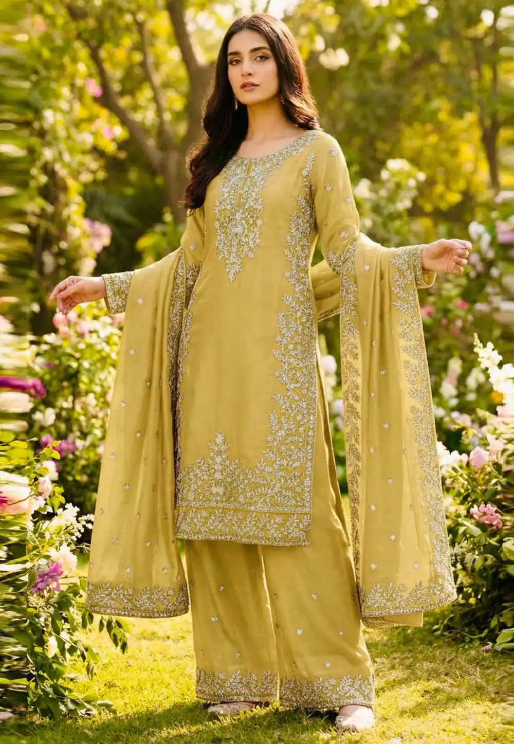 Lemon Yellow Silk Readymade Pakistani Suit 324532