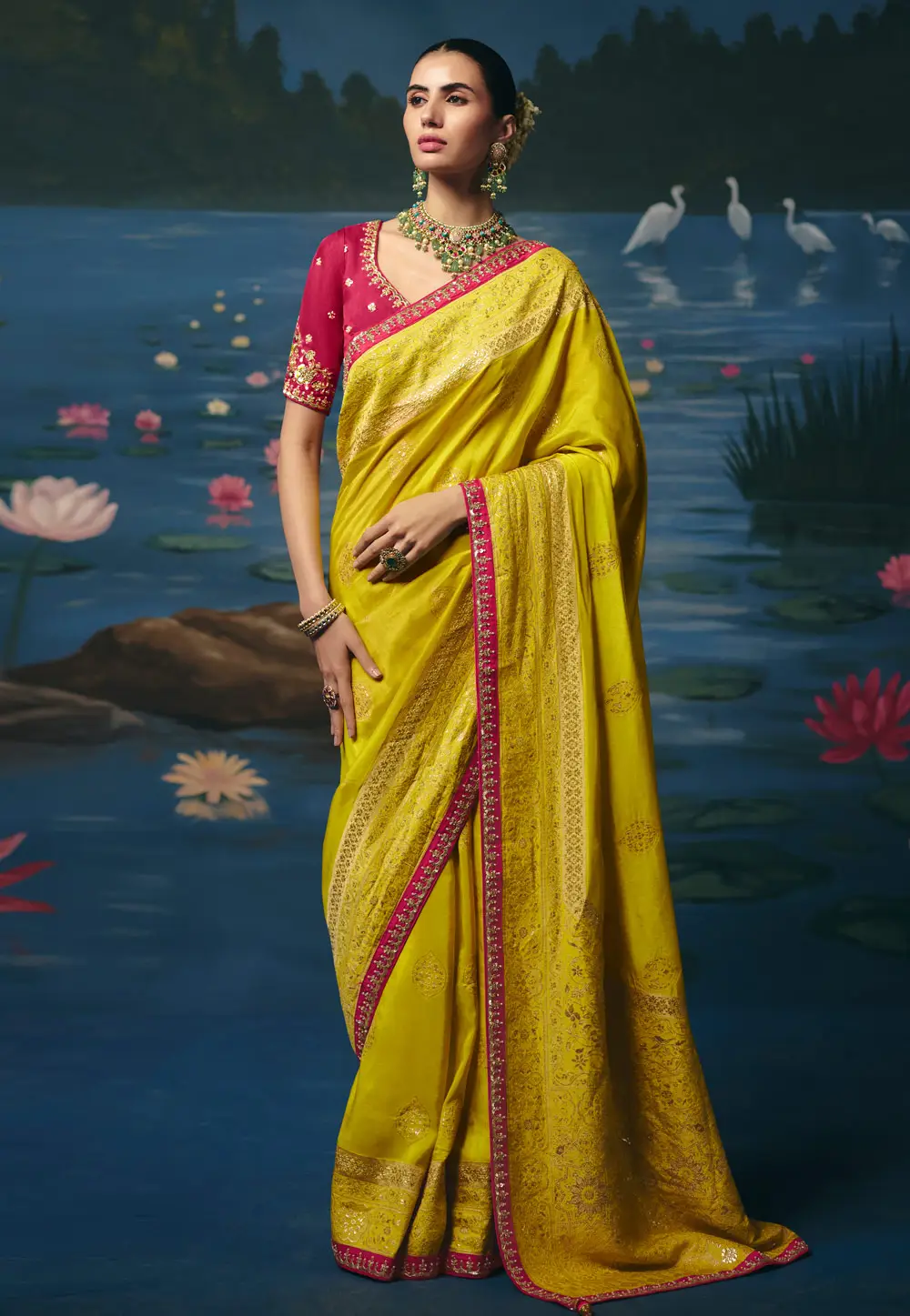 Lemon Yellow Silk Saree With Blouse 337137