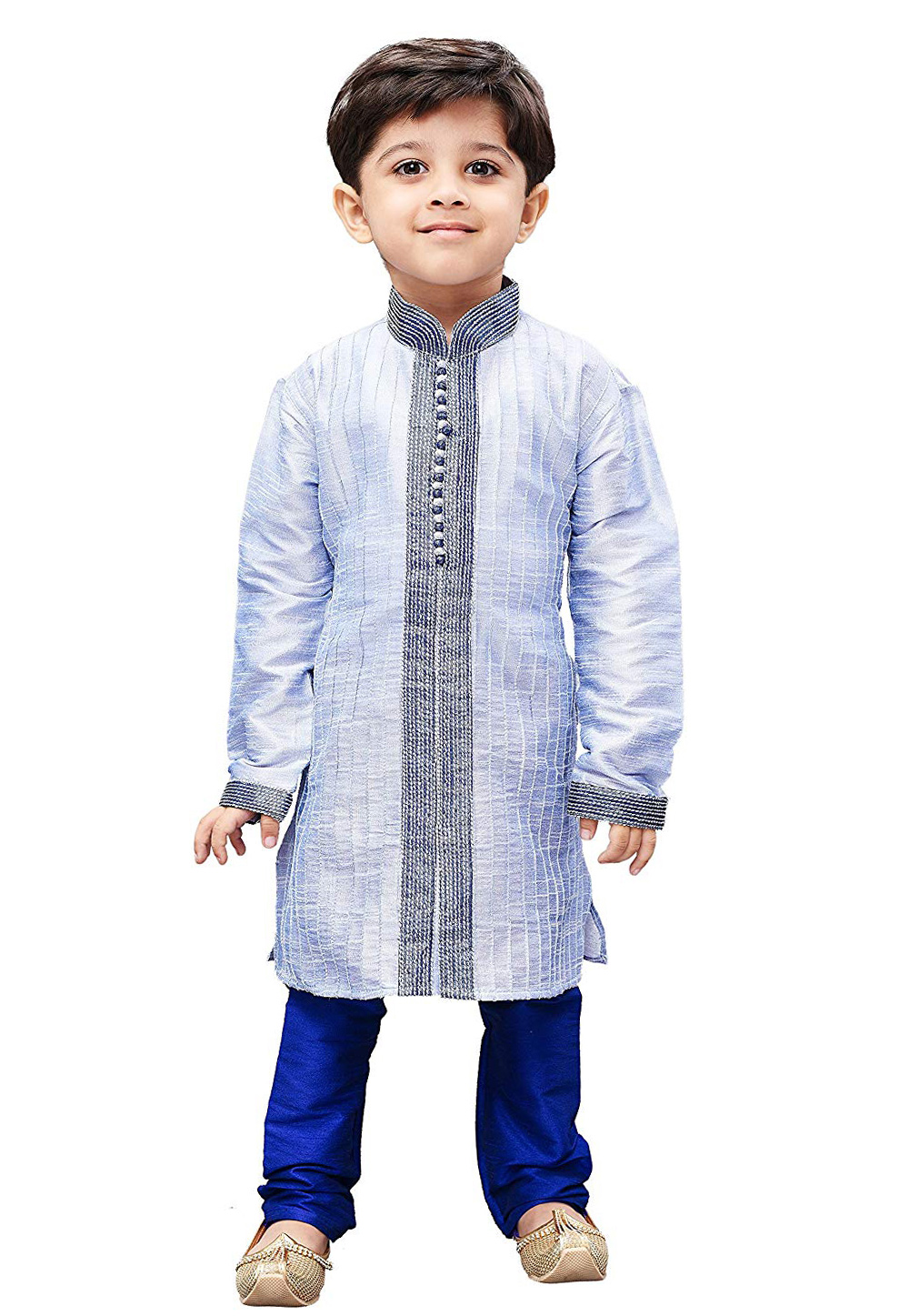Light Blue Dupion Silk Kids Kurta Pajama 312080