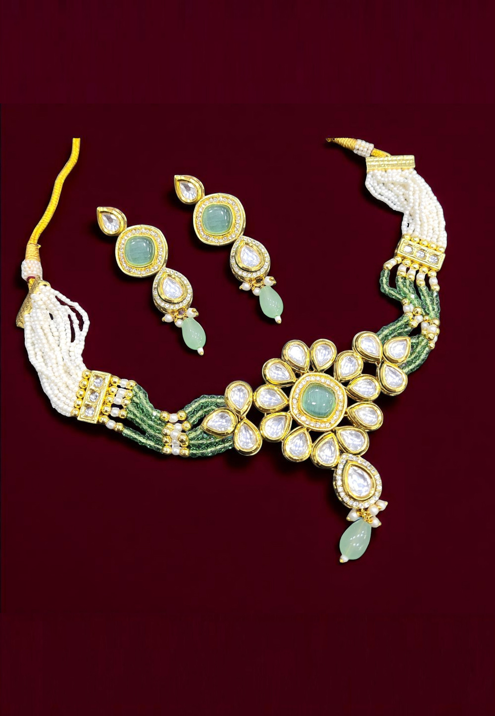 Light Green Alloy Necklace With Earrings 313547