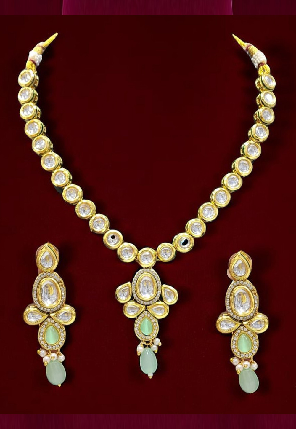 Light Green Alloy Necklace With Earrings 314372