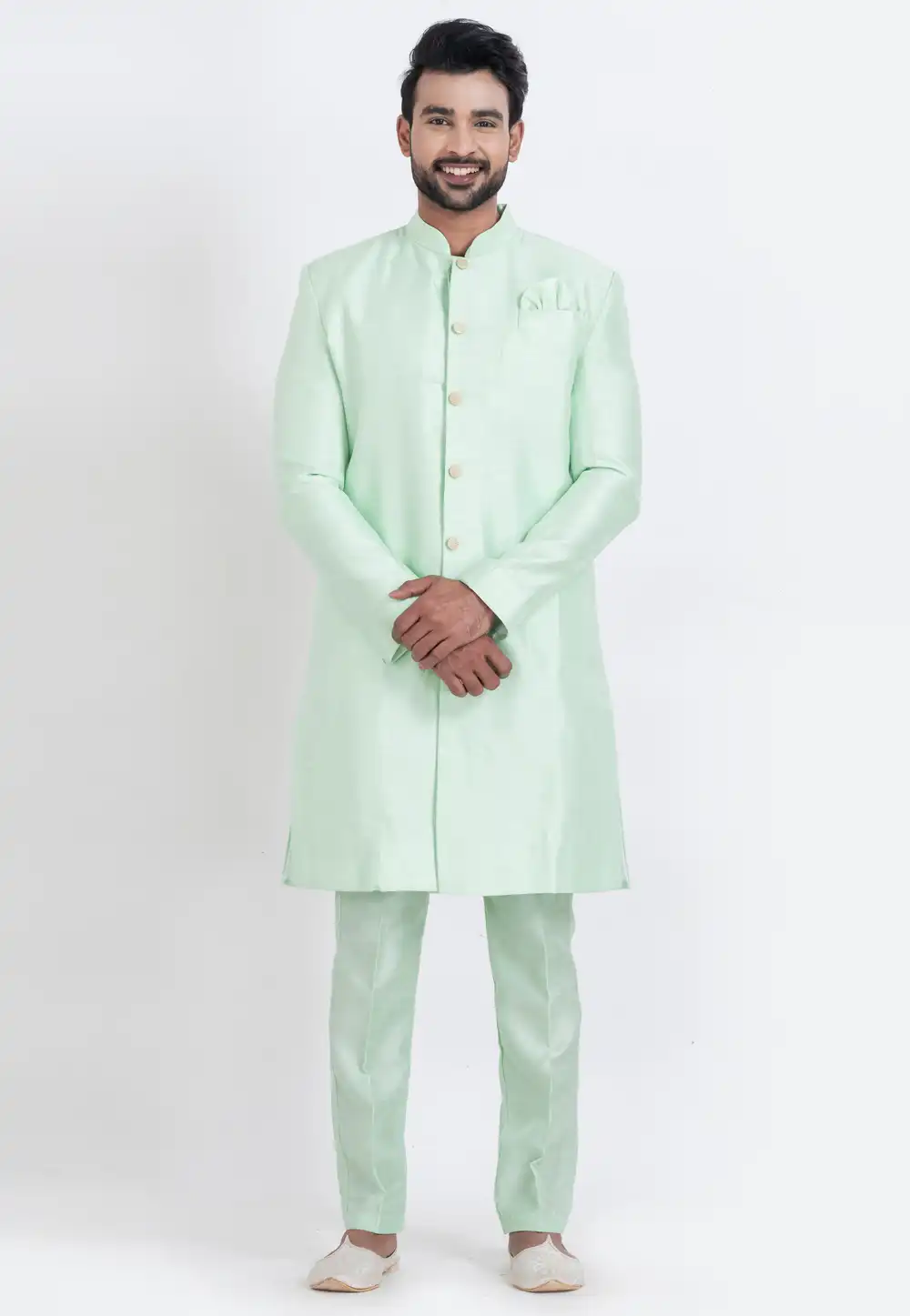 Light Green Banarasi Indo Western Suit 310271