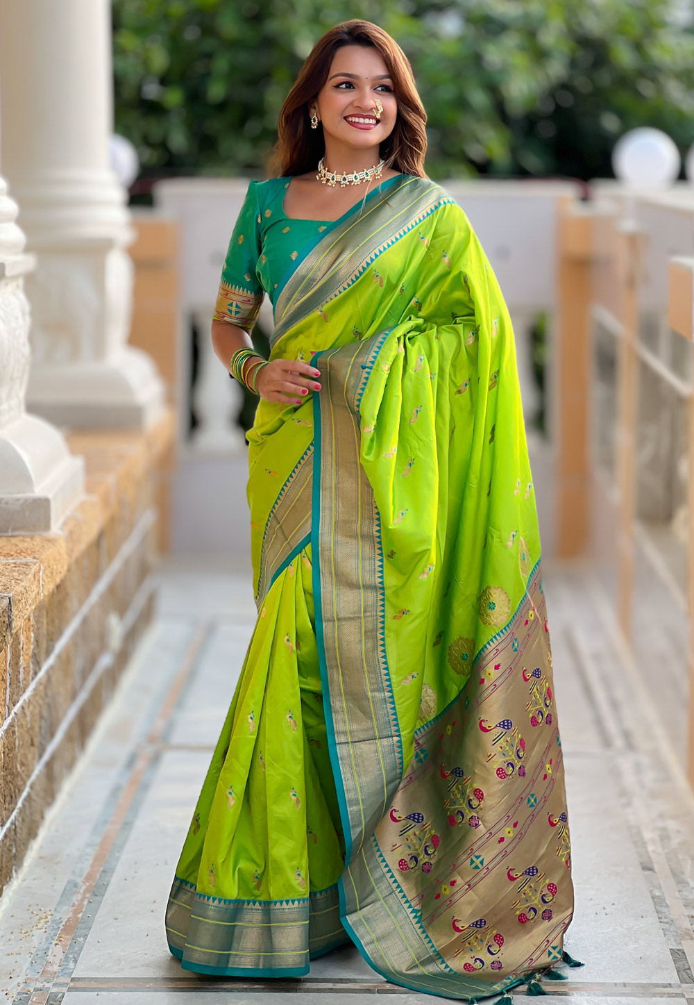 Light Green Banarasi Silk Paithani Saree 307242