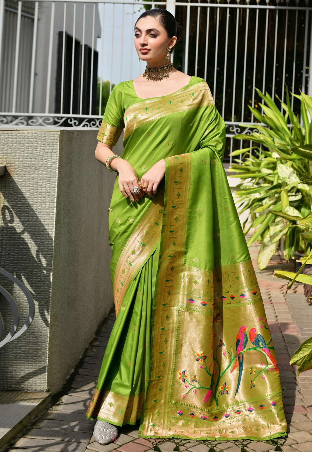 Light Green Banarasi Silk Paithani Saree 323188