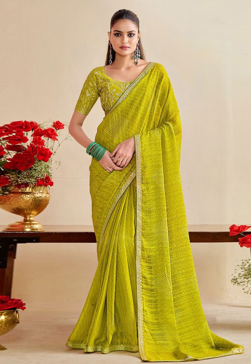 Light Green Chiffon Saree With Blouse 321525