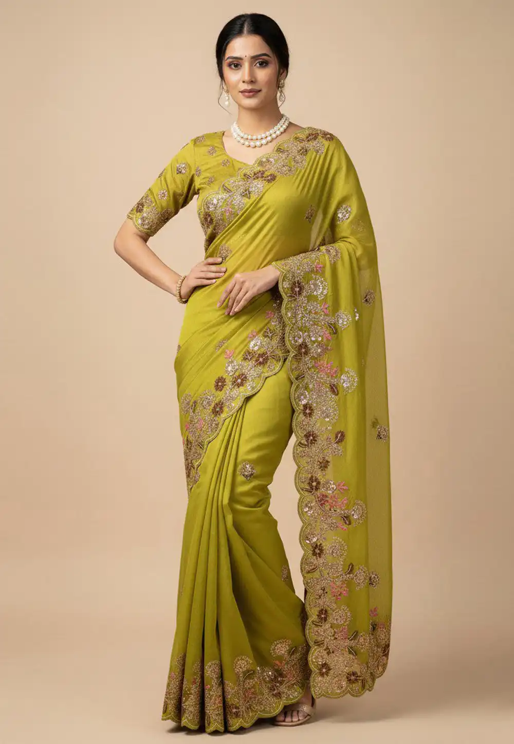 Light Green Chiffon Saree With Blouse 318657