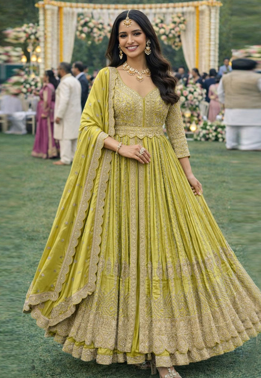 Light Green Chinon Anarkali Lehenga Choli 325009