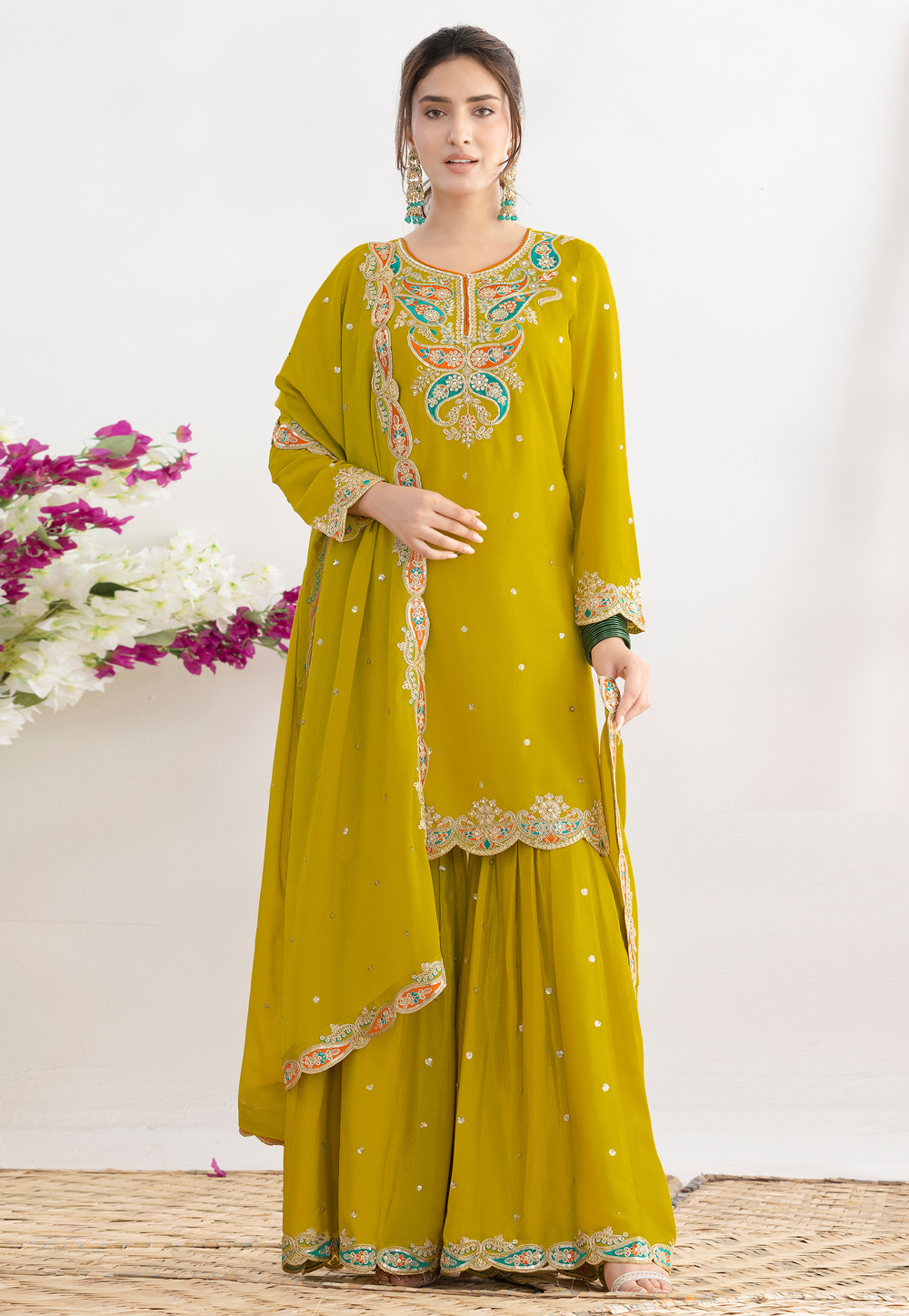 Light Green Chinon Gharara Suit 325913