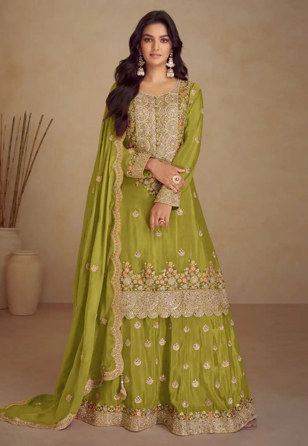Light Green Chinon Palazzo Suit 328947