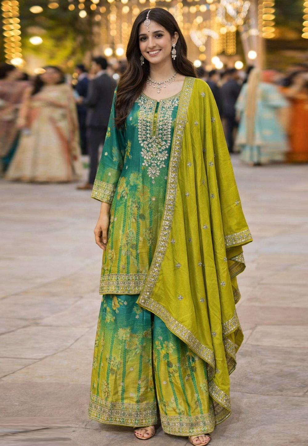 Light Green Chinon Palazzo Suit 326973