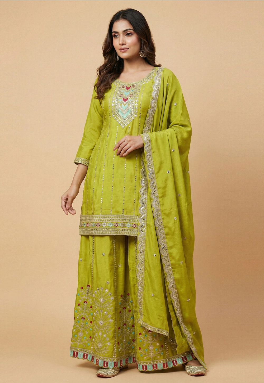 Light Green Chinon Readymade Pakistani Suit 323851