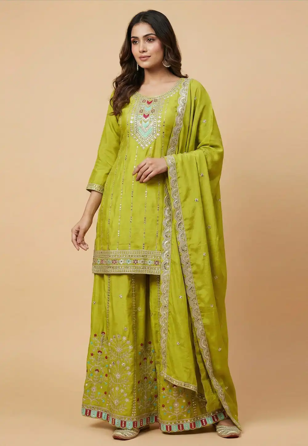 Light Green Chinon Readymade Pakistani Suit 323851