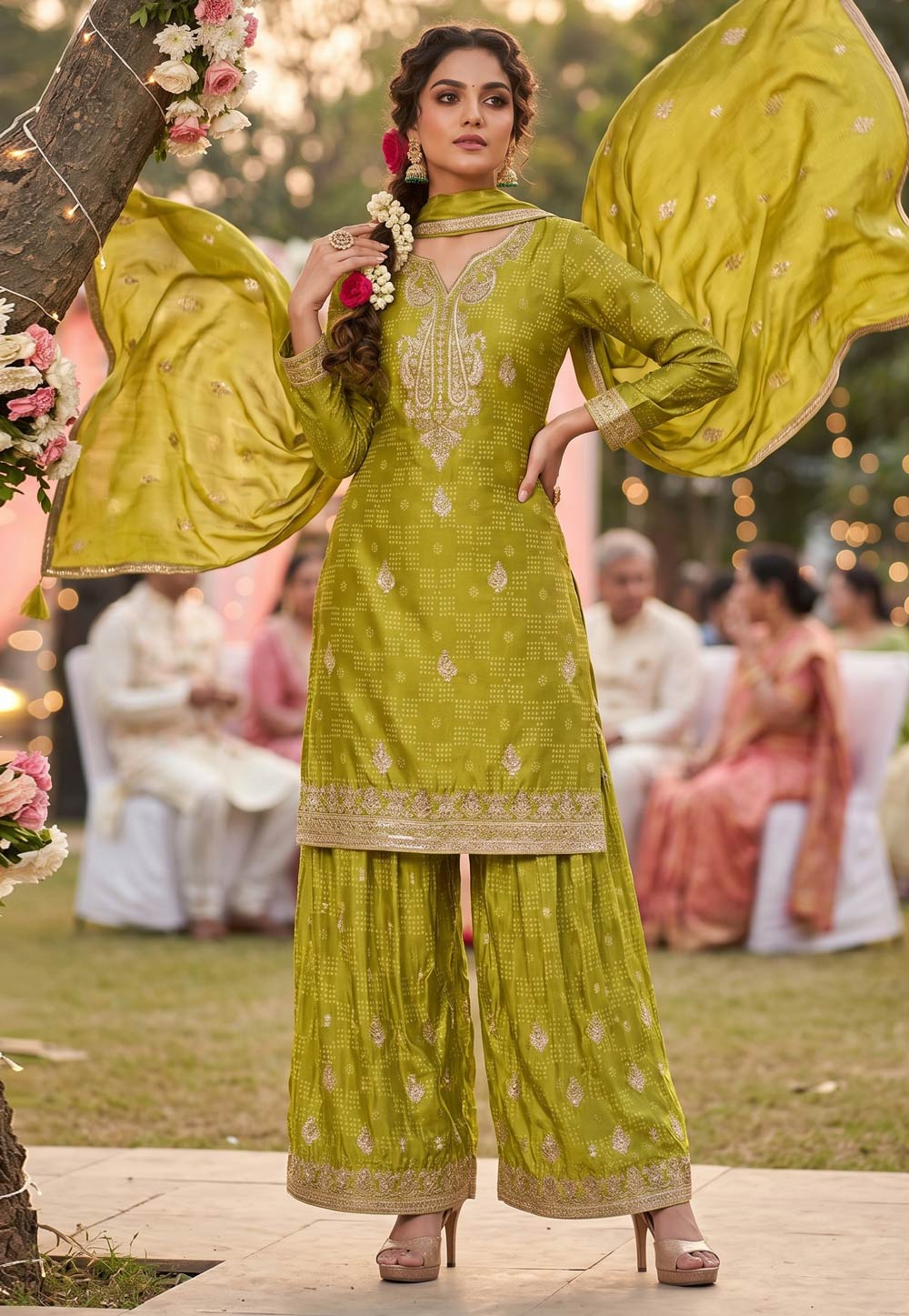 Light Green Chinon Silk Pakistani Suit 327975