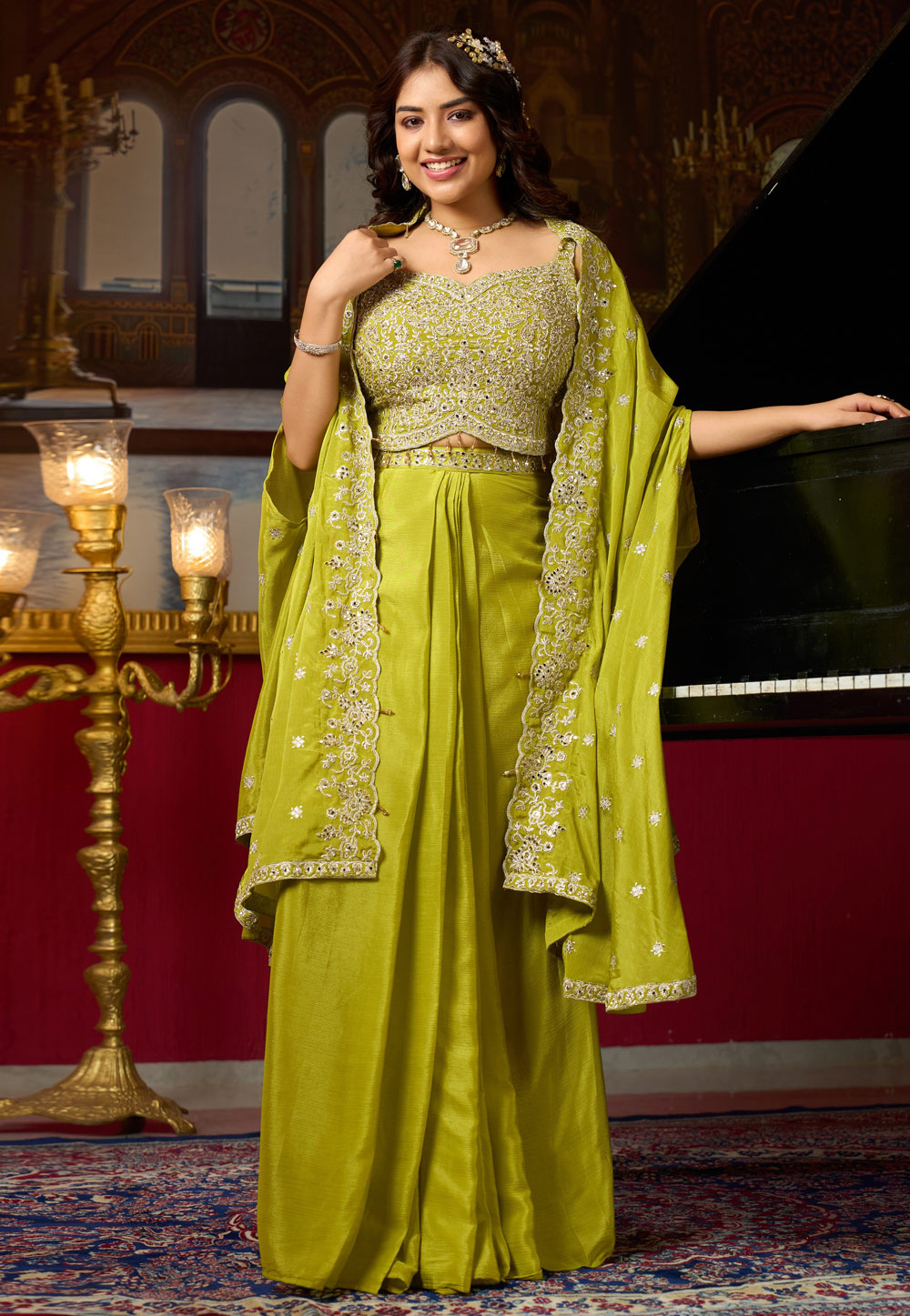 Light Green Chinon Silk Readymade Designer Salwar Suit 324080