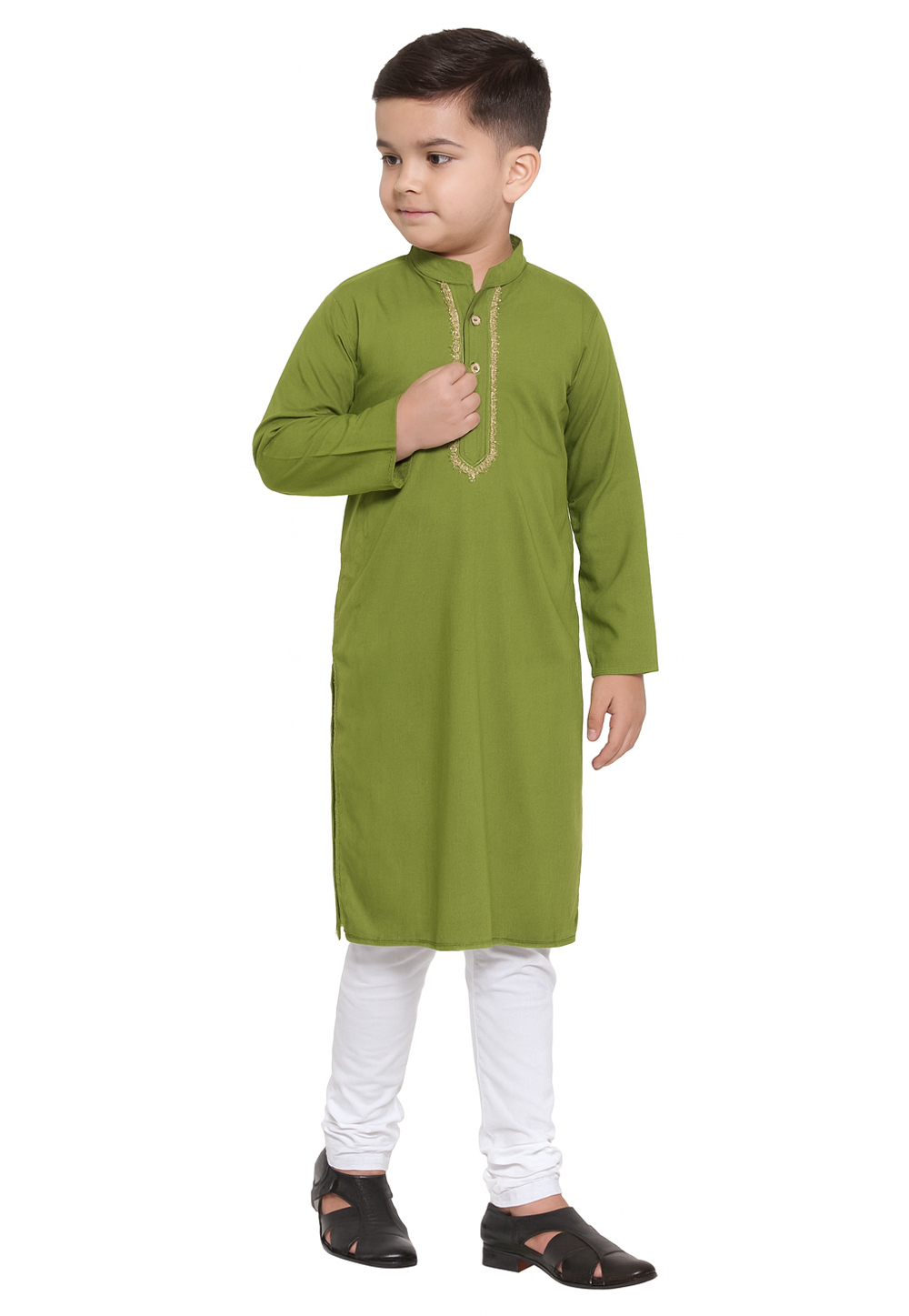 Light Green Cotton Kids Kurta Pajama 320813