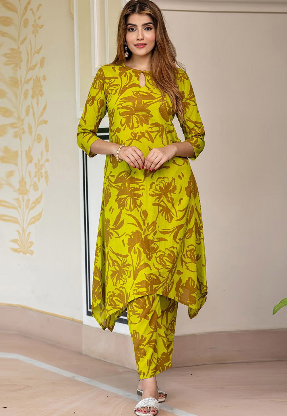 Light Green Cotton Kurta Set With Pant 326198