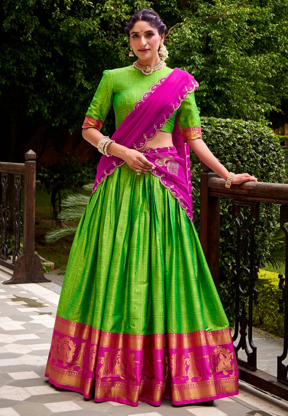 Light Green Cotton Lehenga Choli 318536