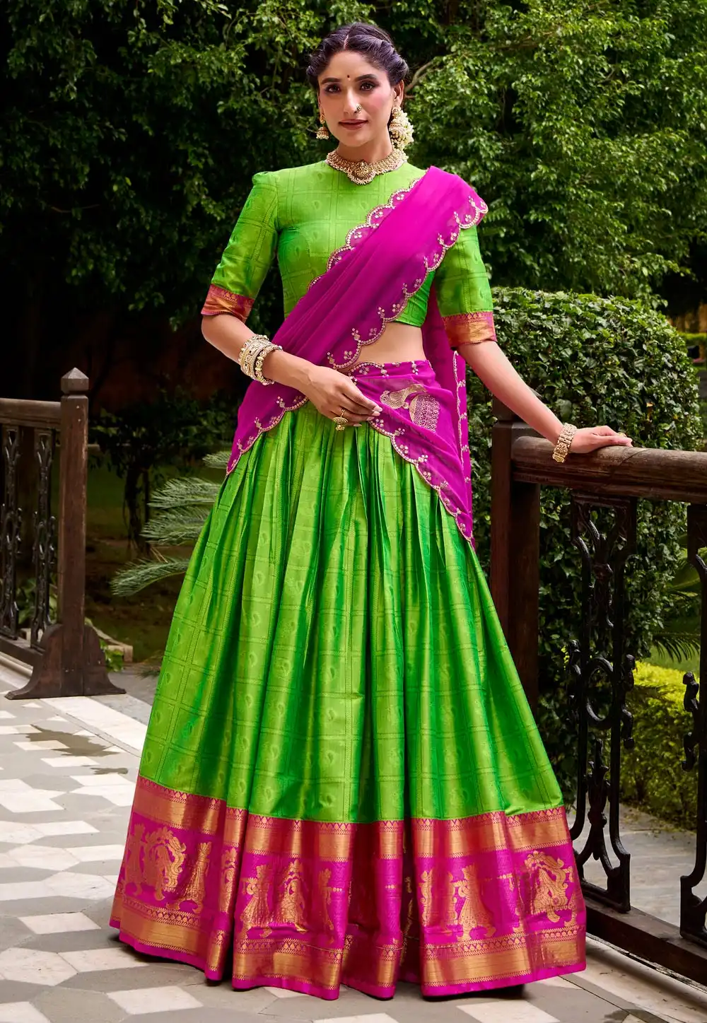 Light Green Cotton Lehenga Choli 318536