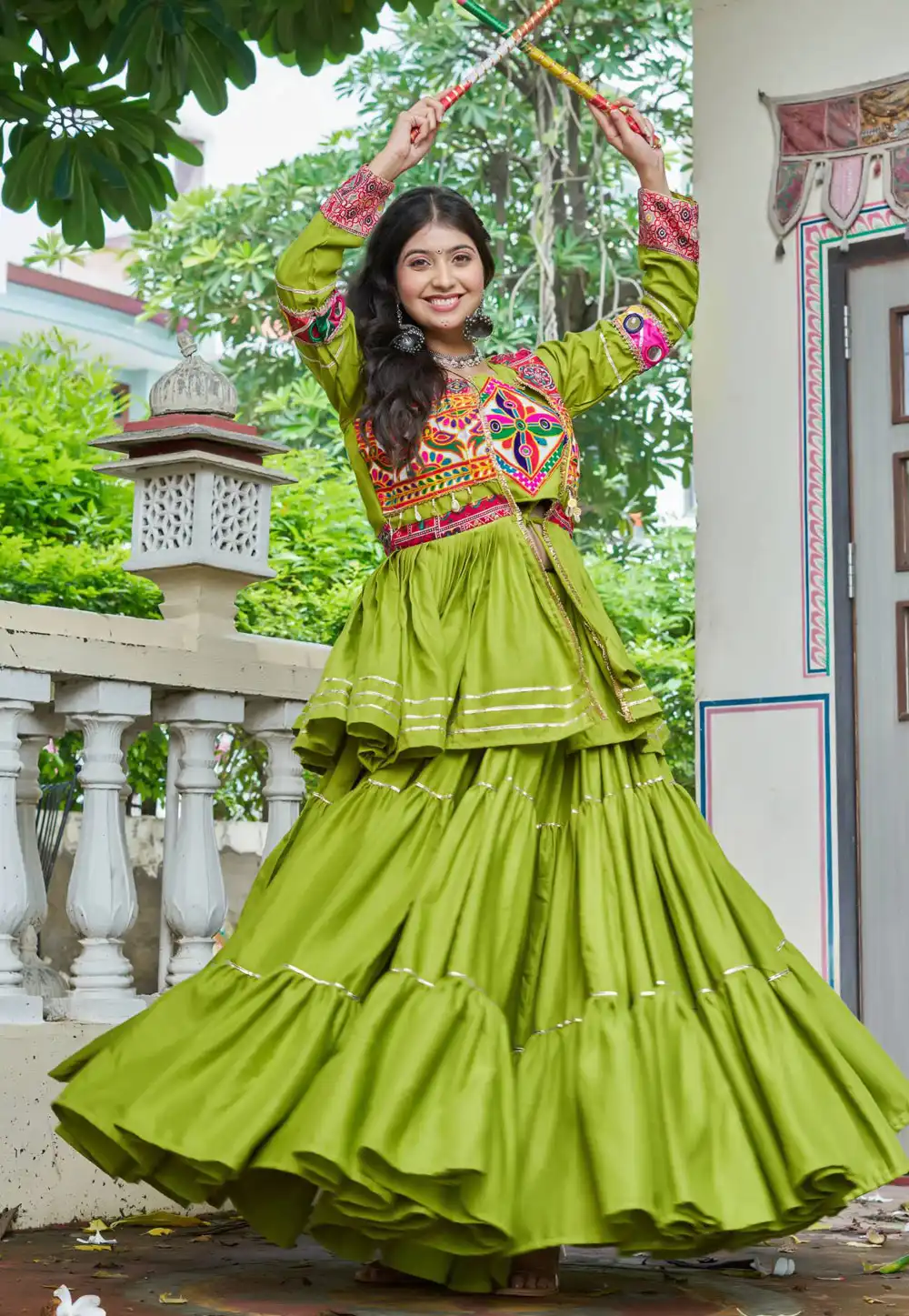 Light Green Cotton Navratri Chaniya Choli 317460