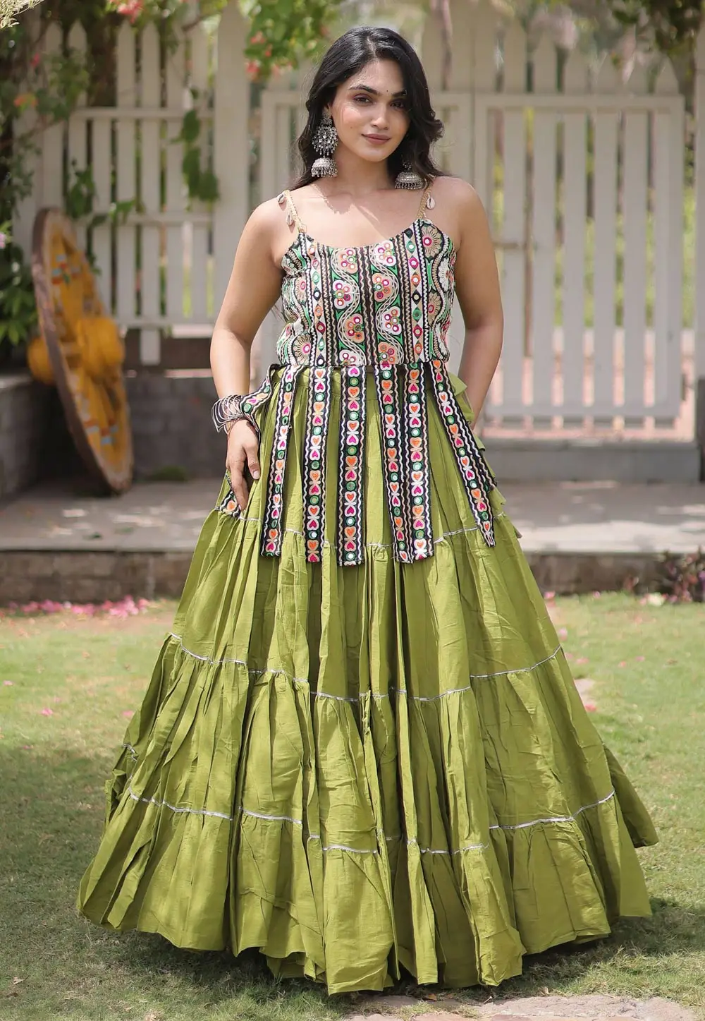 Light Green Cotton Navratri Chaniya Choli 333687