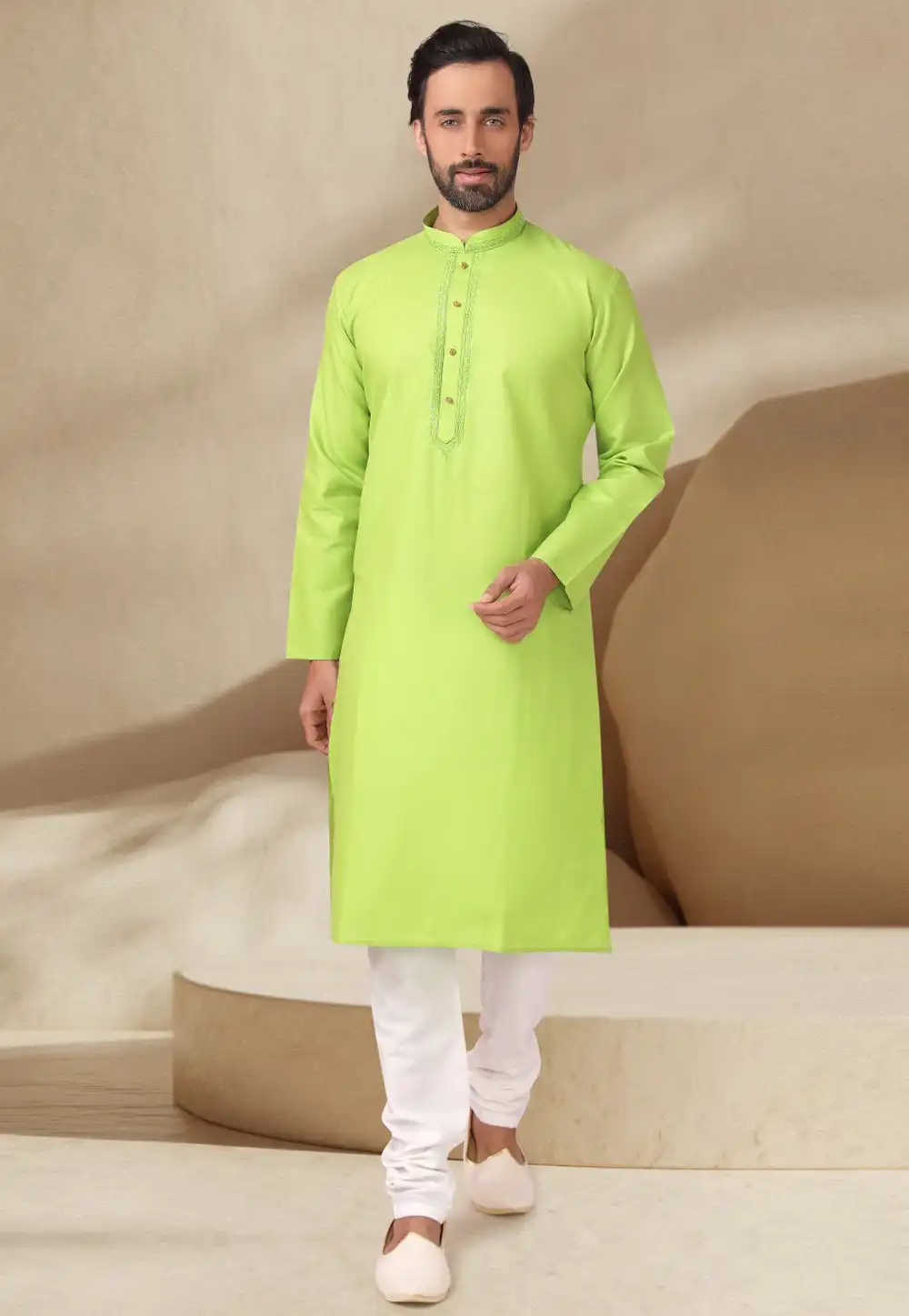 Light Green Cotton Rayon Kurta Pajama 282614