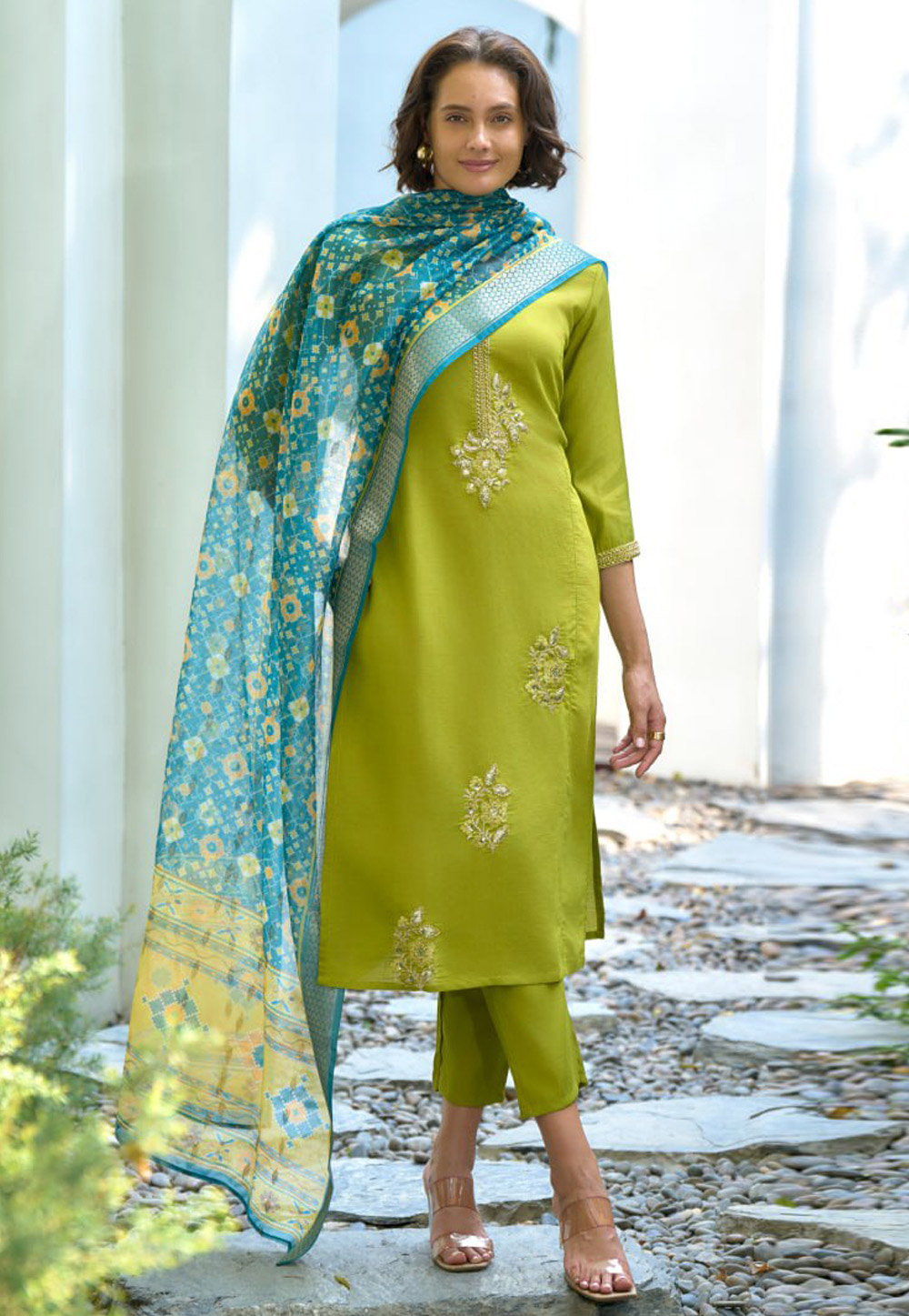 Light Green Cotton Readymade Pant Style Suit 312024