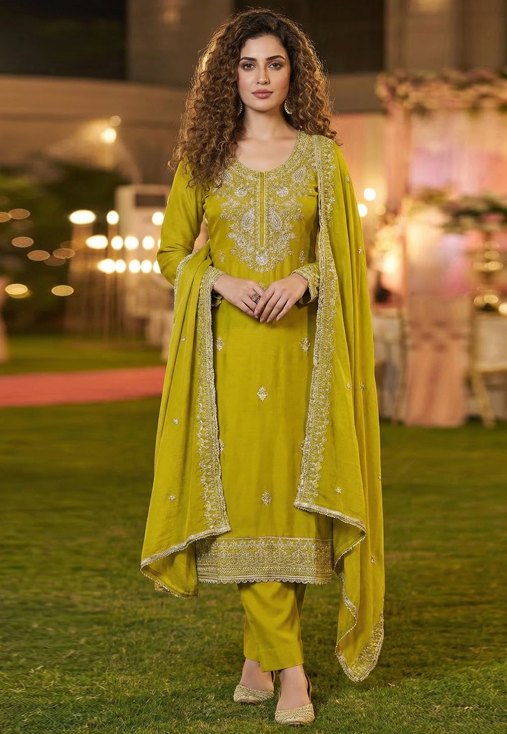 Light Green Cotton Silk Pakistani Suit 326355