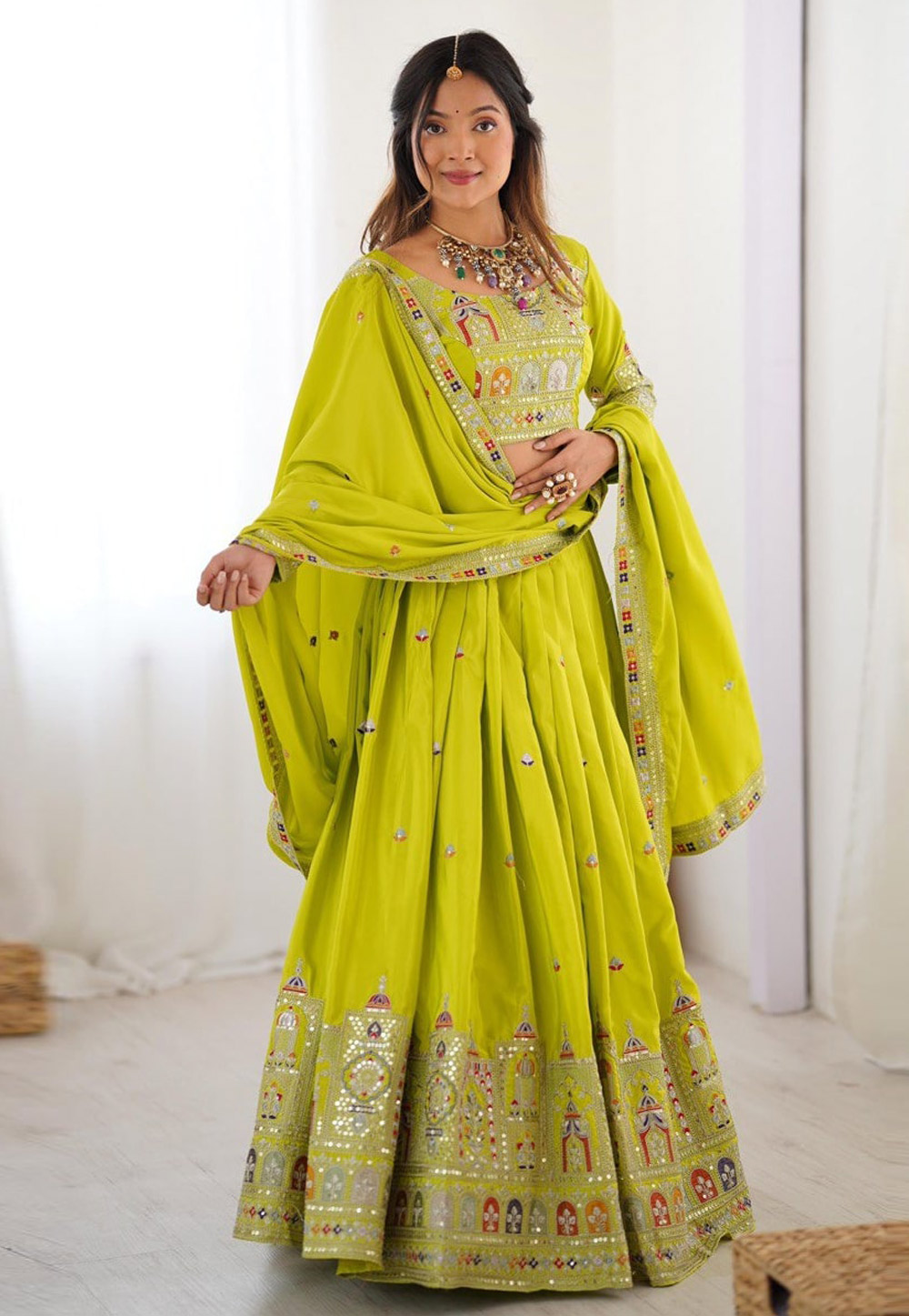 Light Green Crepe Silk Navratri Chaniya Choli 310775