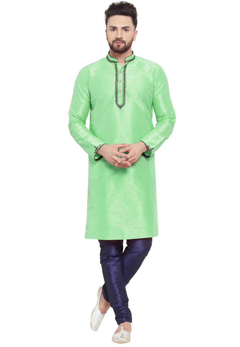 Light Green Dupion Silk Kurta Pajama 284929