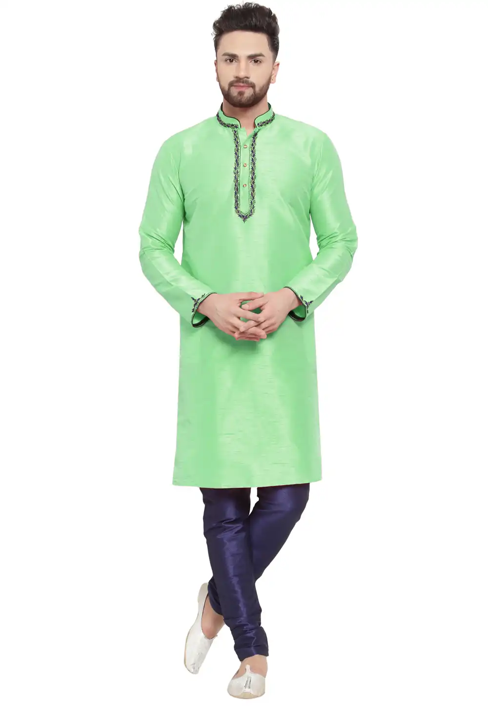 Light Green Dupion Silk Kurta Pajama 284929
