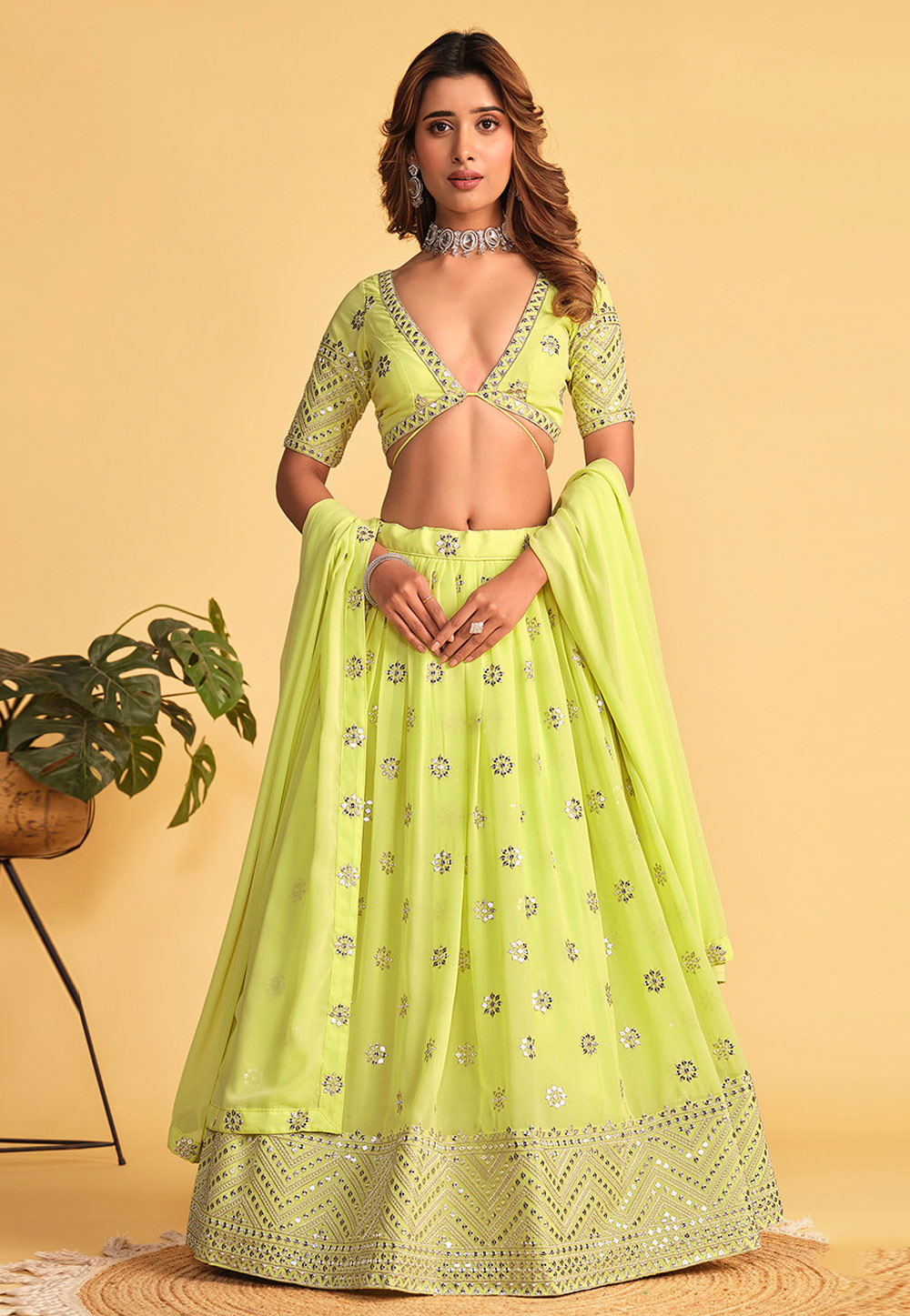 Light Green Georgette A Line Lehenga Choli 282053