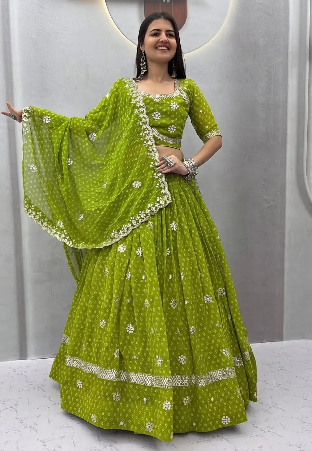 Light Green Georgette Navratri Chaniya Choli 335520