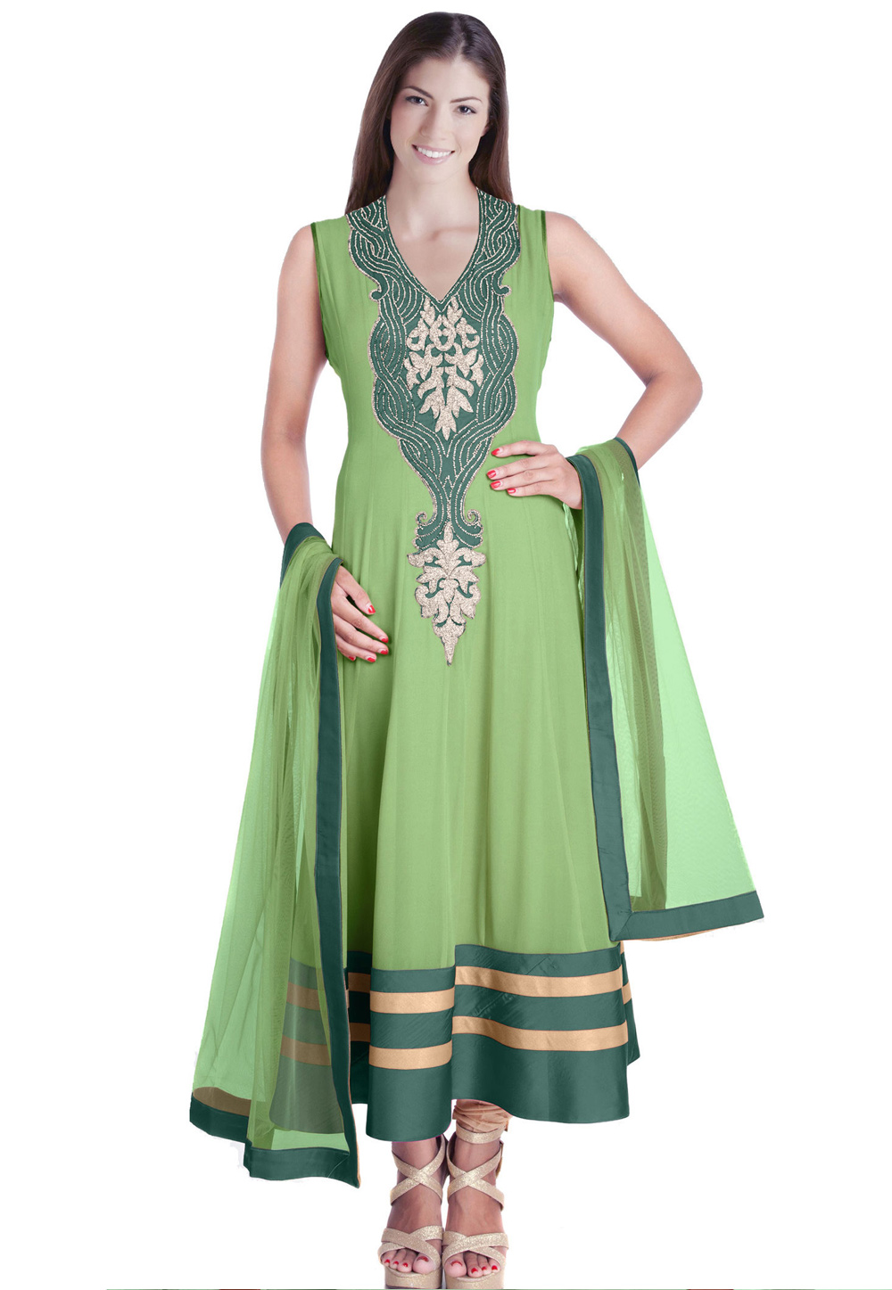 Light Green Georgette Readymade Anarkali Suit 321746