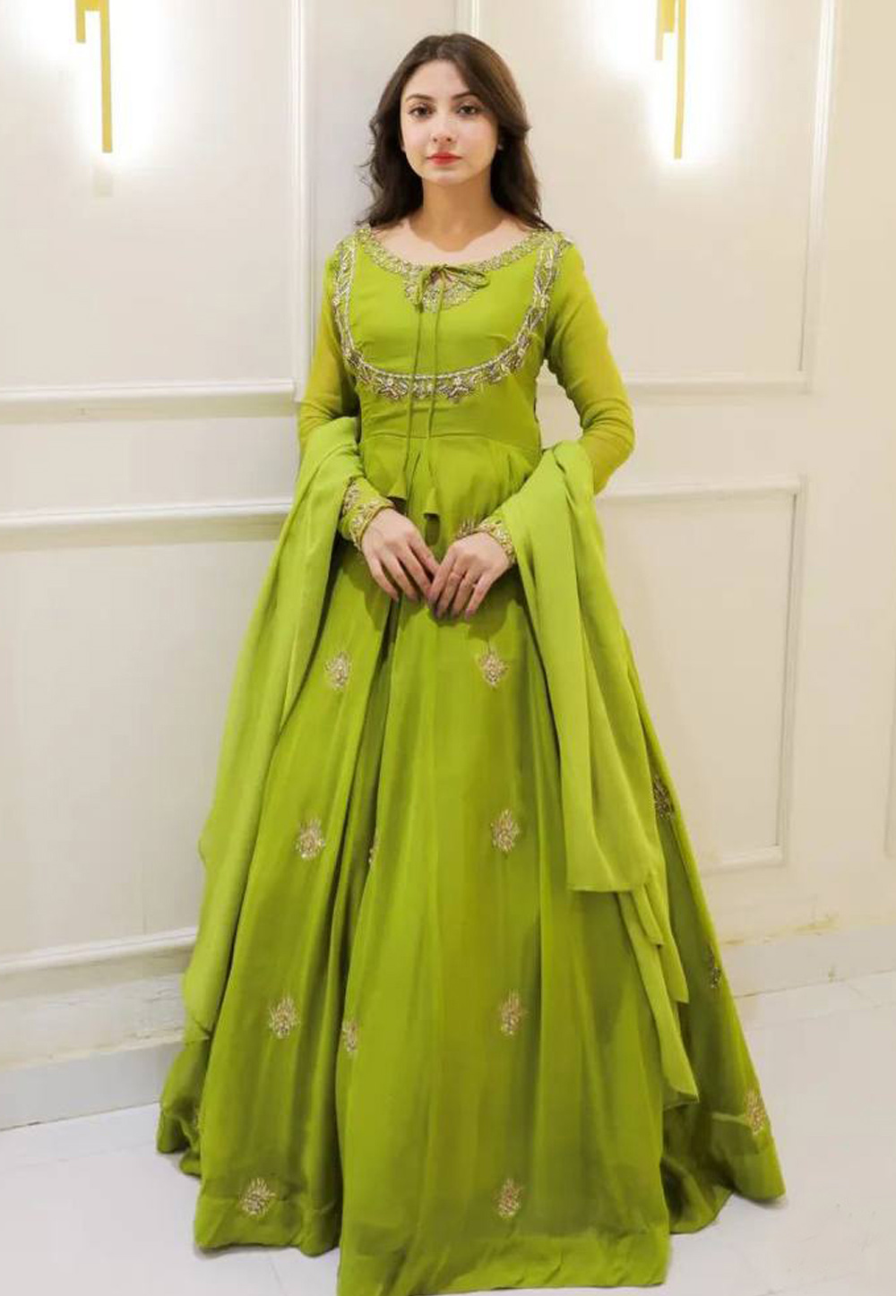 Light Green Georgette Readymade Floor Length Anarkali Suit 321615