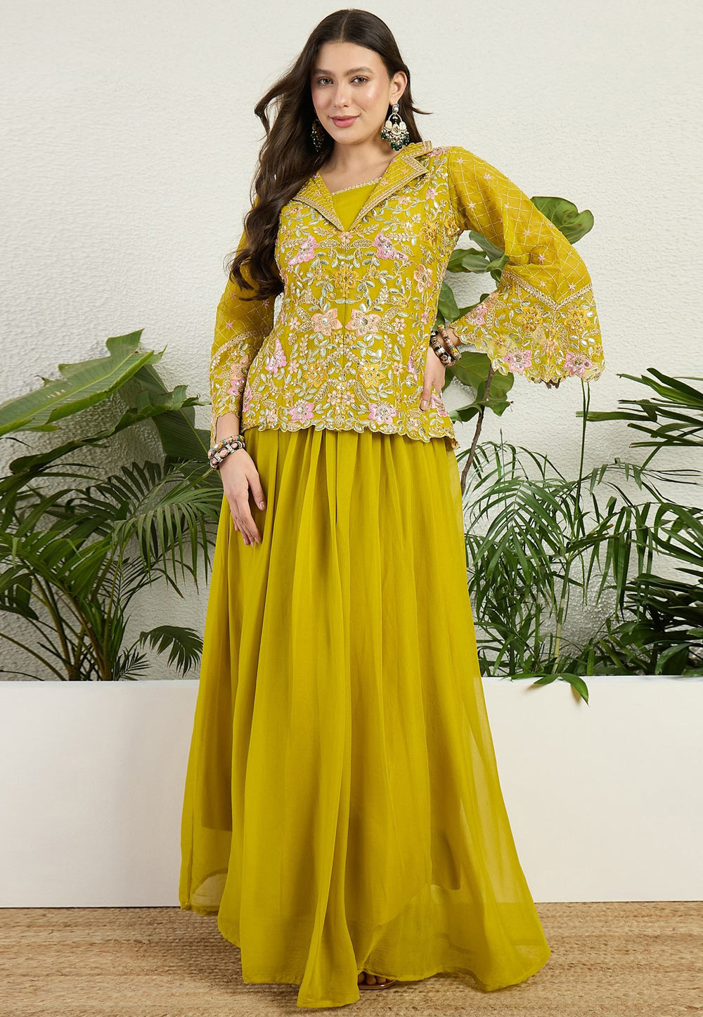 Light Green Georgette Readymade Long Choli Lehenga 327426