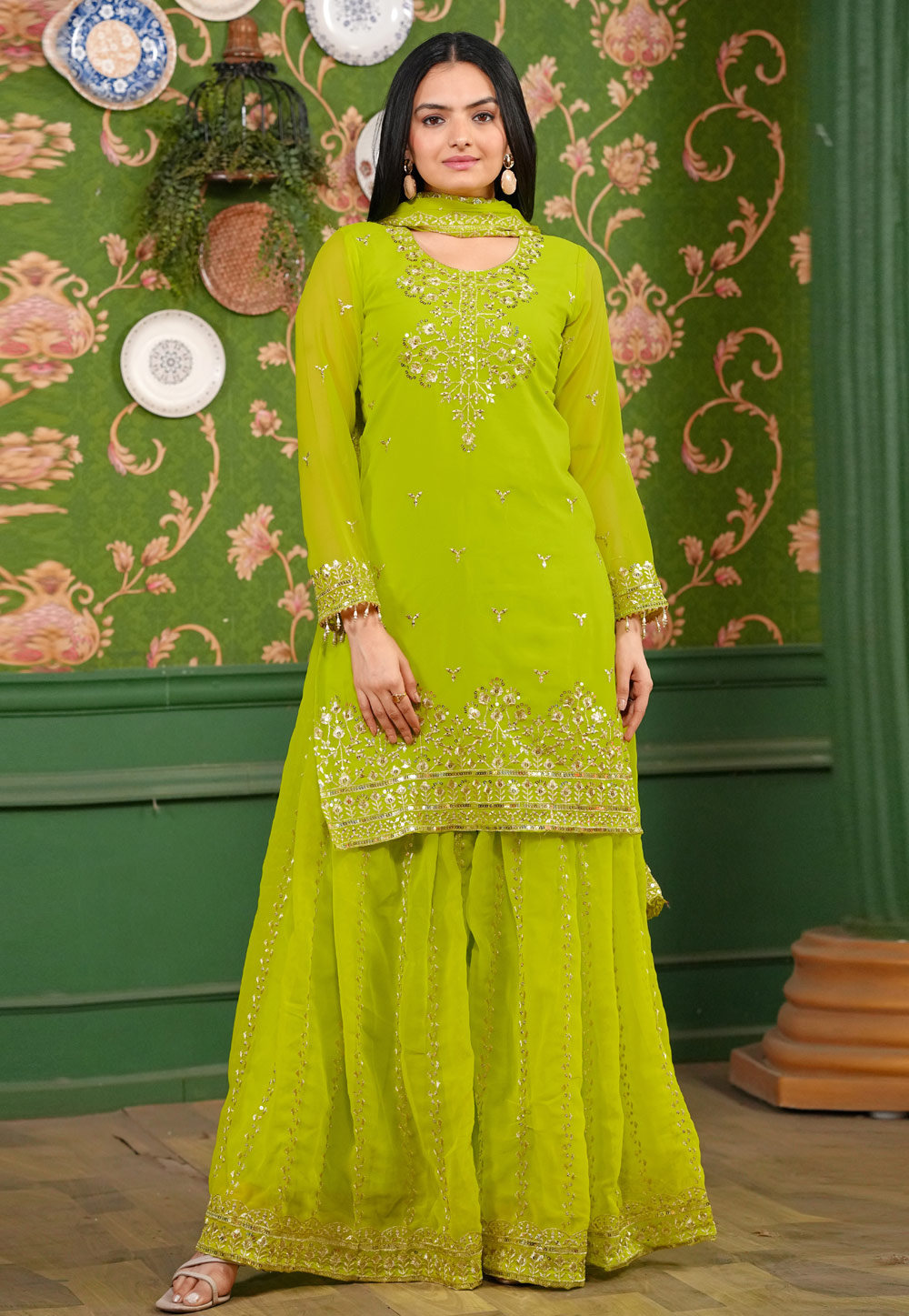 Light Green Georgette Readymade Palazzo Suit 306937