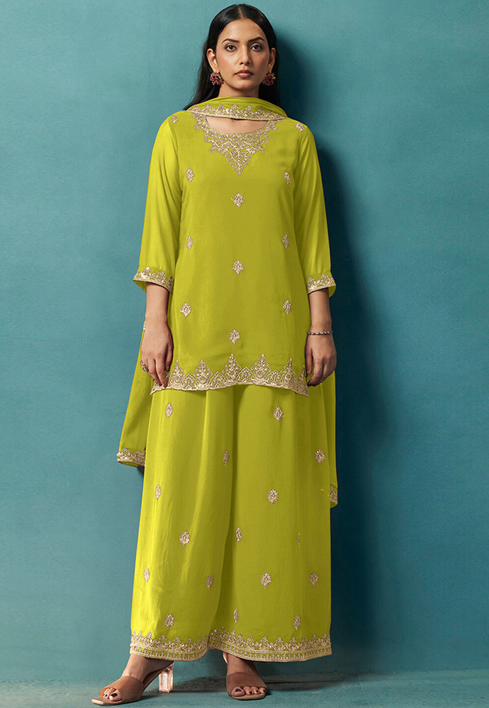 Light Green Georgette Readymade Palazzo Suit 330001