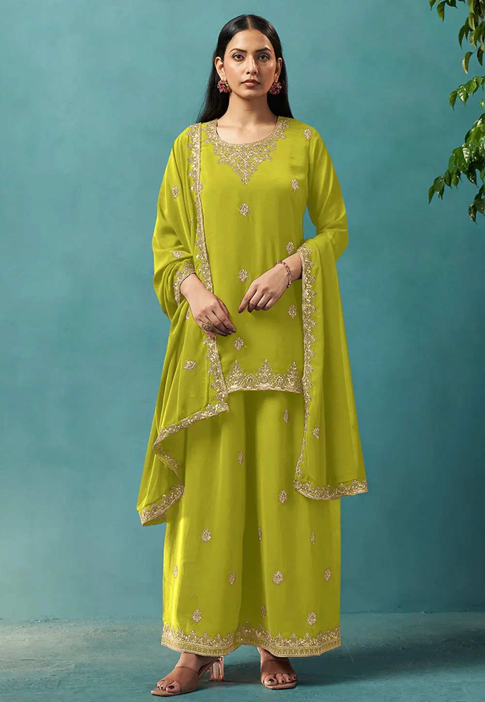 Light Green Georgette Readymade Palazzo Suit 334212