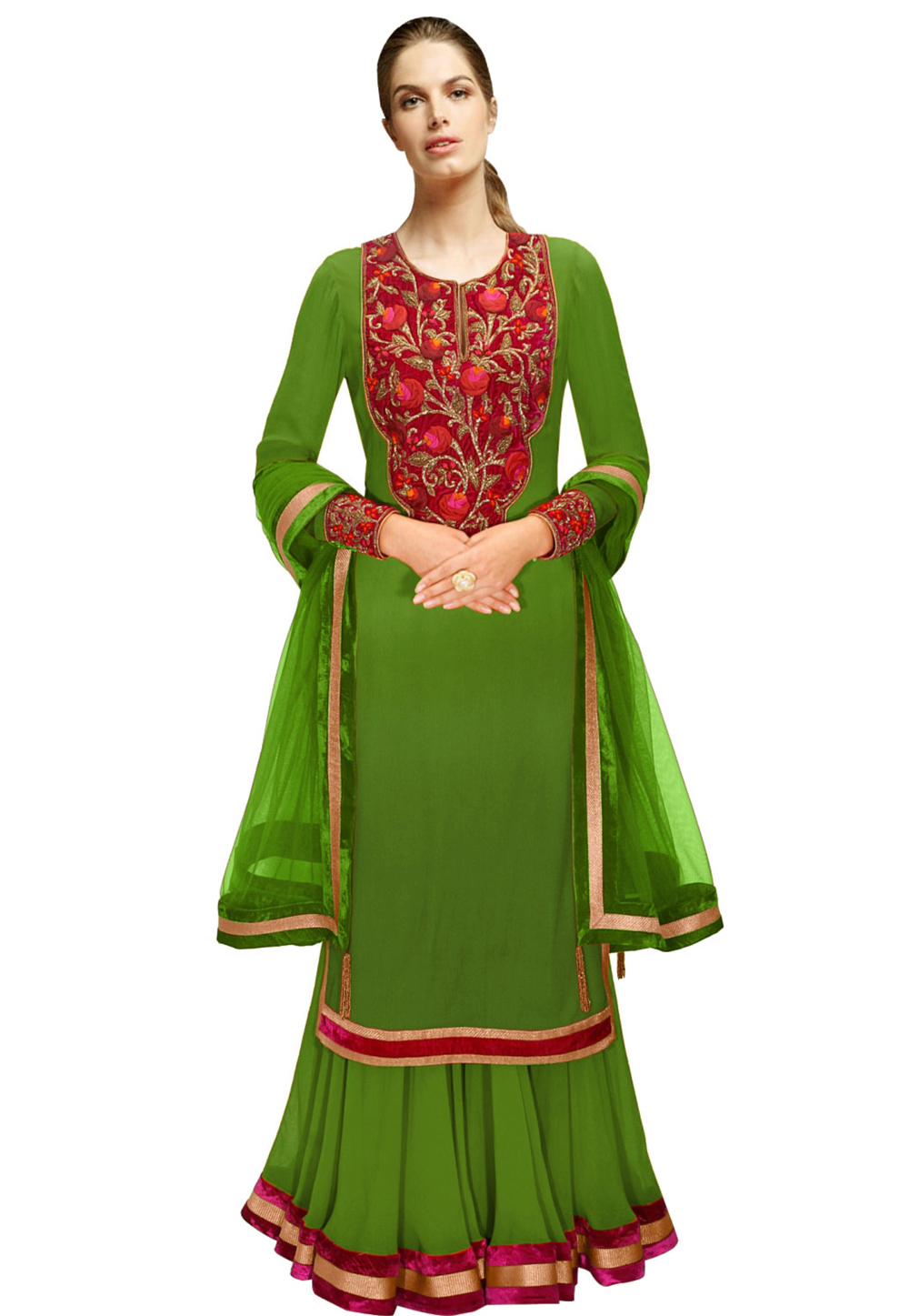 Light Green Georgette Readymade Palazzo Suit 322175