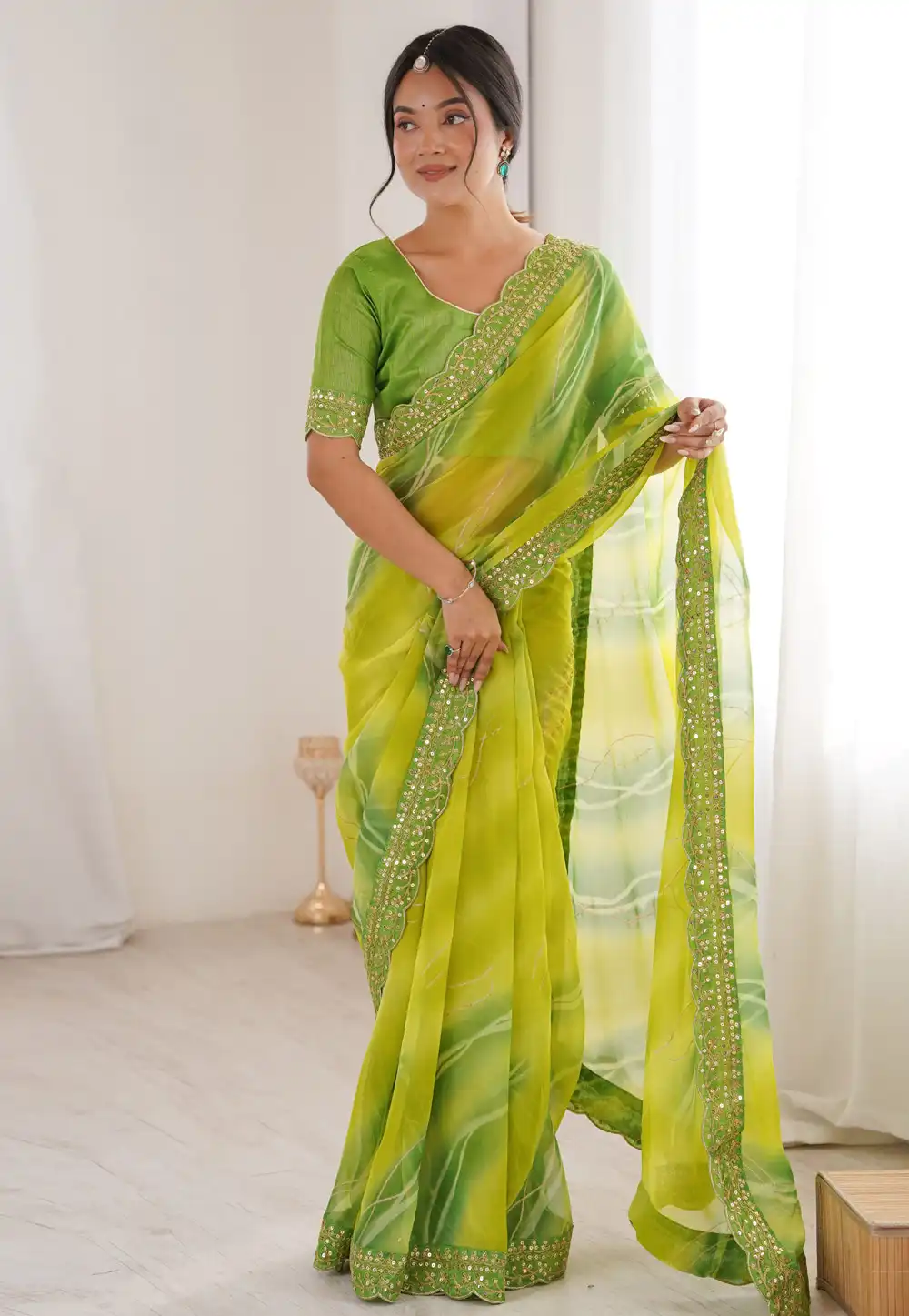 Light Green Georgette Saree With Blouse 322350