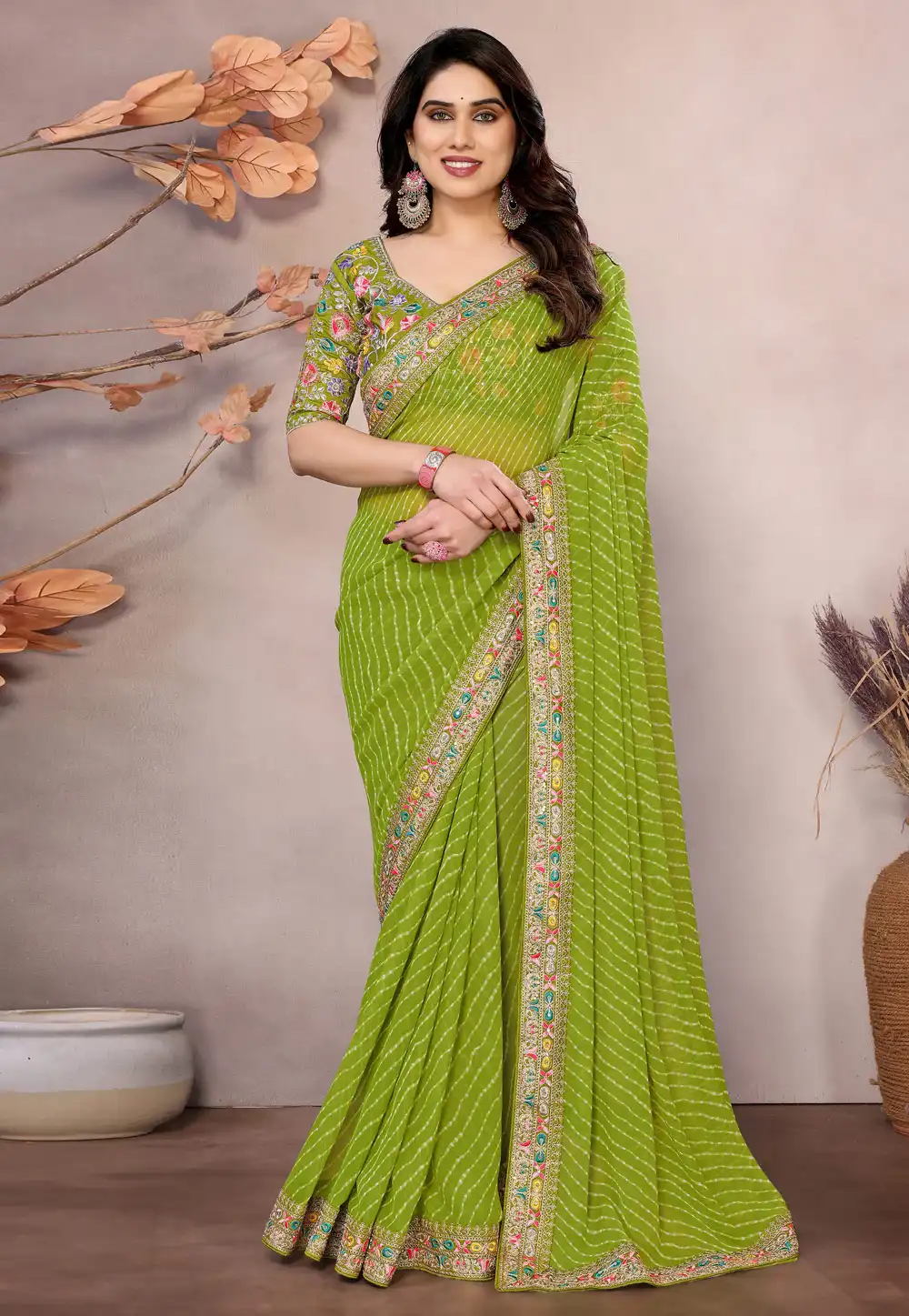 Light Green Georgette Saree With Blouse 312647