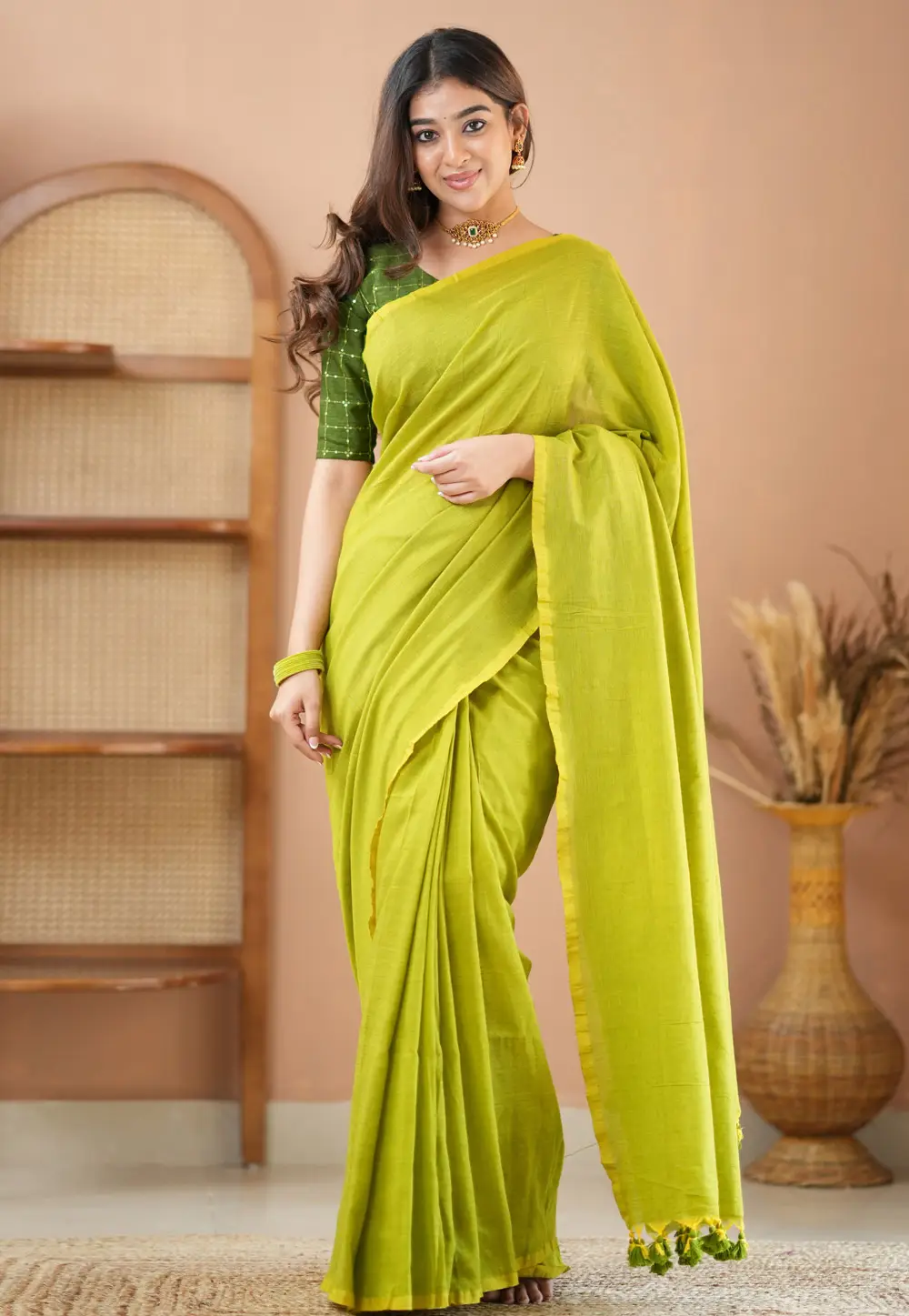 Light Green Khadi Saree With Blouse 332700