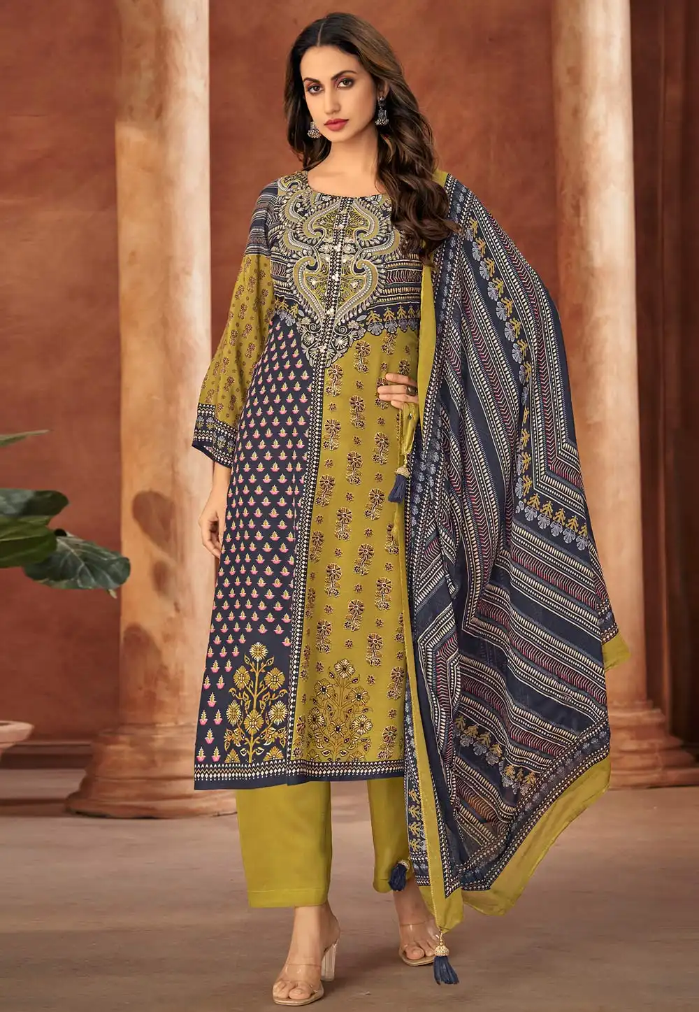 Light Green Muslin Pant Style Suit 310174