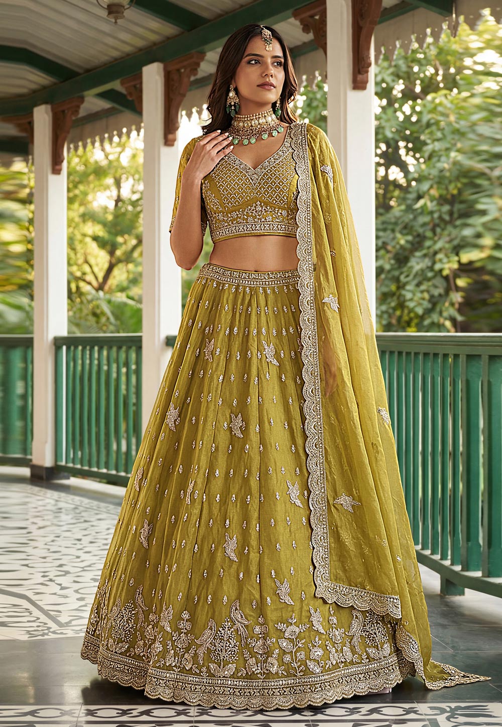 Light Green Organza Lehenga Choli For Wedding 329243